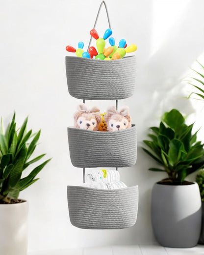 Elegant 3-Tier Hanging Cotton Storage Basket | 45 inches