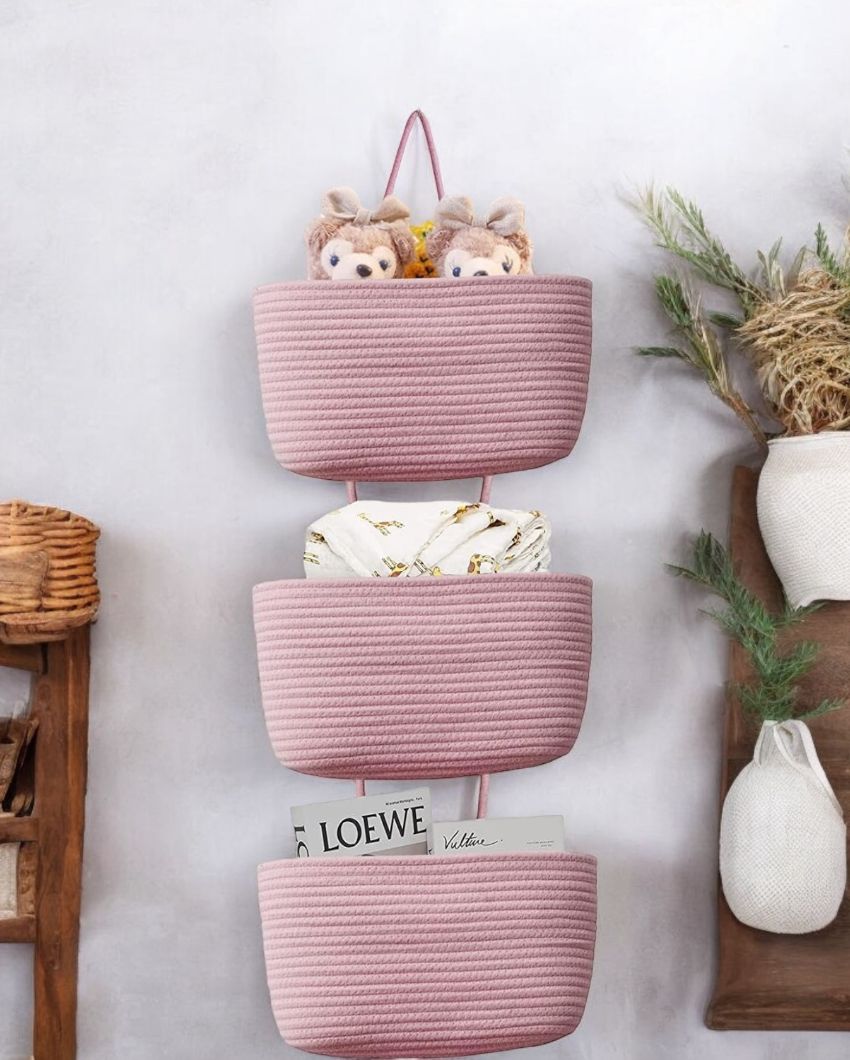 Chic and Functional 3-Tier Hanging Cotton Storage Basket | 45 inches