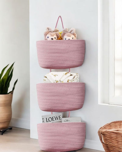 Chic and Functional 3-Tier Hanging Cotton Storage Basket | 45 inches