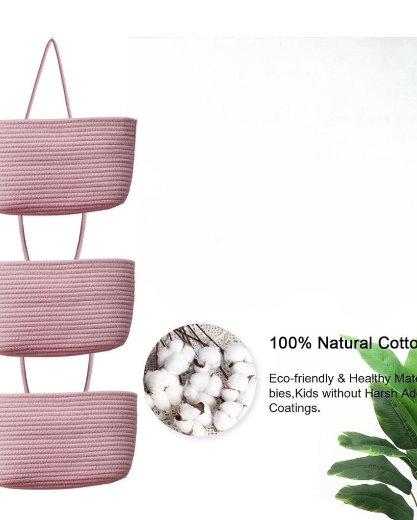 Chic and Functional 3-Tier Hanging Cotton Storage Basket | 45 inches