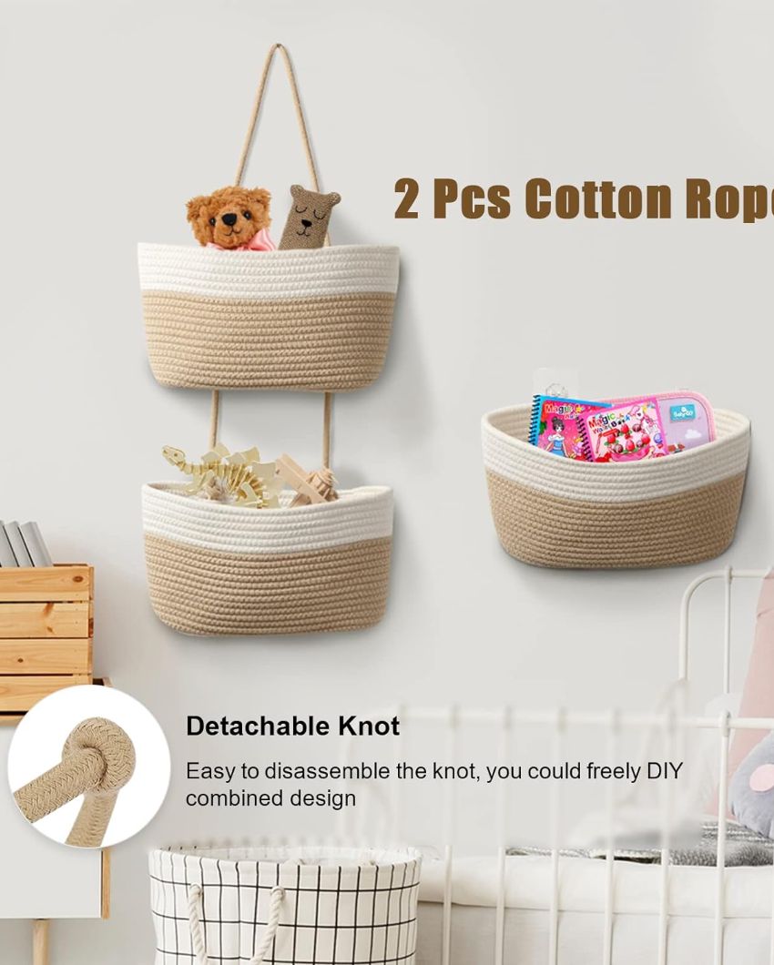 Modern Organizing 3-Tier Dual Color Hanging Cotton Storage Basket | 45 inches