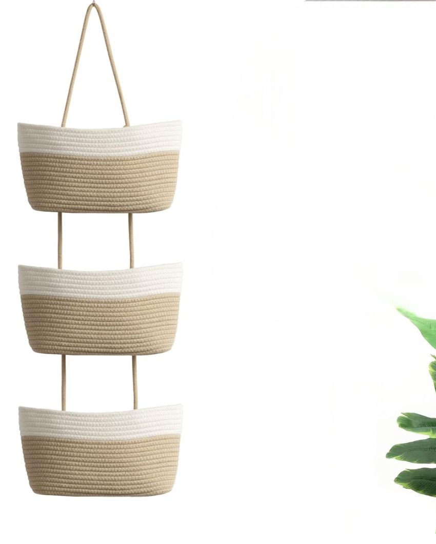 Modern Organizing 3-Tier Dual Color Hanging Cotton Storage Basket | 45 inches