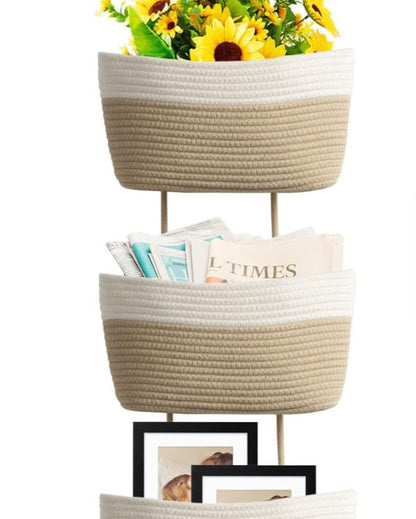 Modern Organizing 3-Tier Dual Color Hanging Cotton Storage Basket | 45 inches