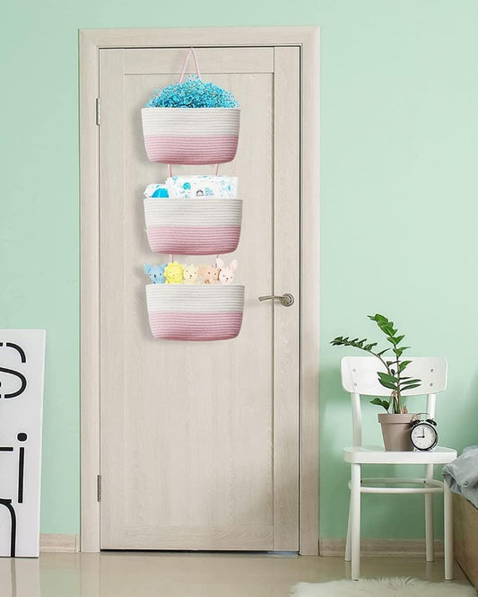 Sophisticated Storage Solution 3-Tier Dual Color Cotton Hanging Basket | 45 inches