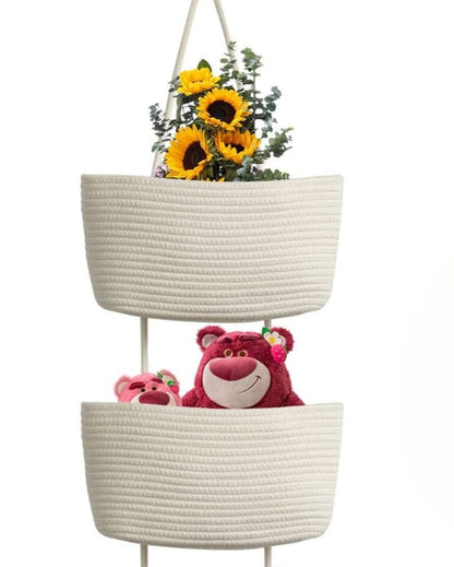 White Sleek 3-Tier Hanging Cotton Storage Basket | 45 inches