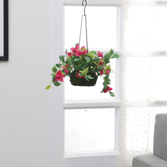 Artificial Bougainvillea Plant with Hanging Basket Red
