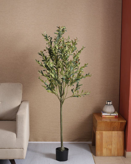 Artificial Olive Tree Faux Plants With Black Pot | 59 Inches