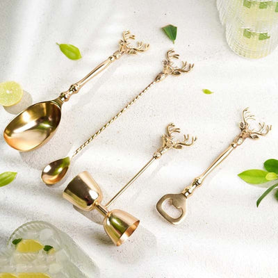 Saarang Bar Set | Lead-free Brass | Set of 4 | Silver Gold