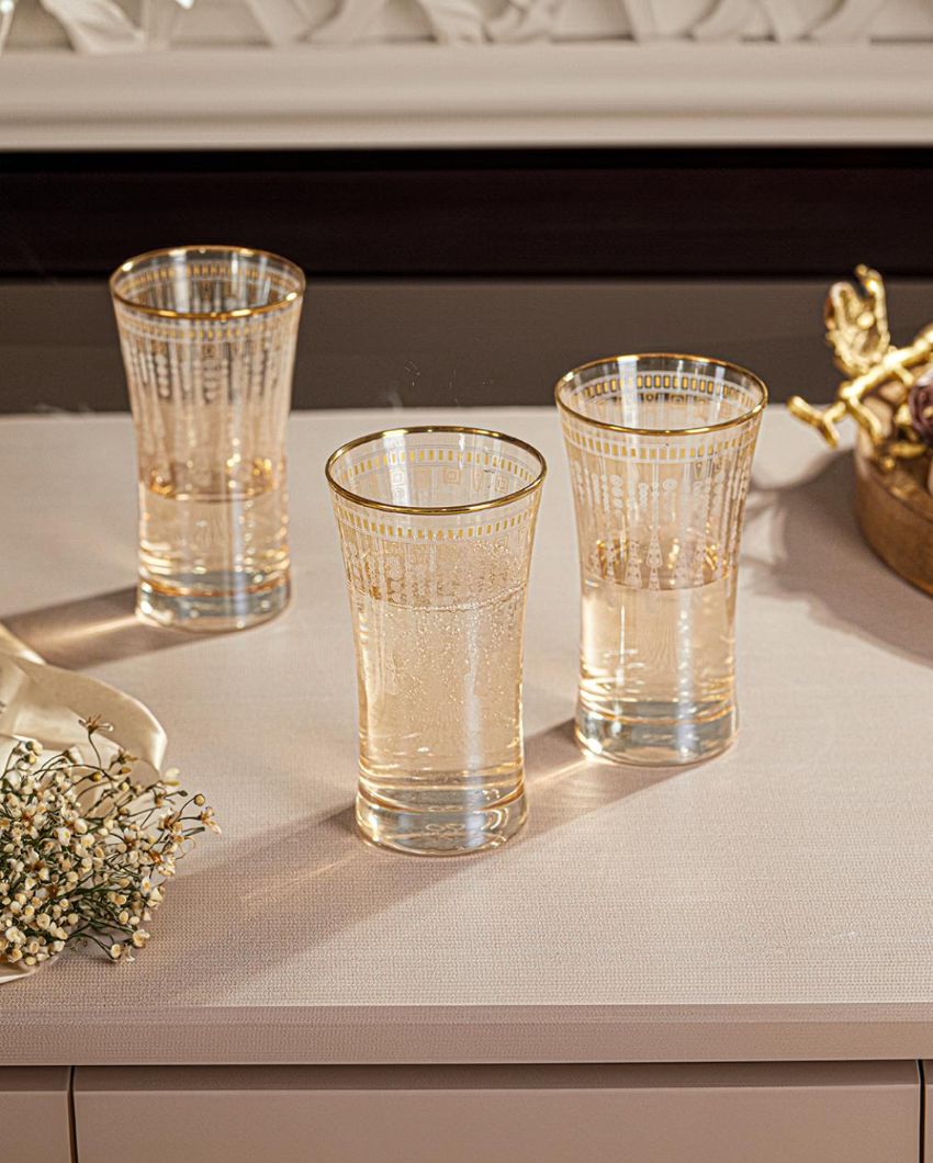 Elegant Golden Brilliance Highball Glasses | Set of 4 | 3 x 5 inches