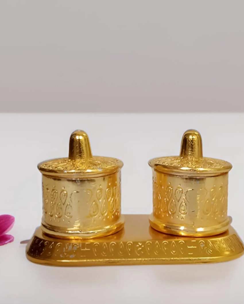 Elegant Roli-Chandan Tikka Boxes Puja Thali | Set of 2 | 2 x 4 x 3 inches