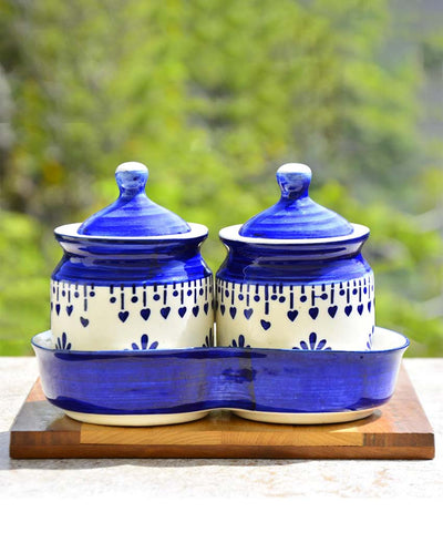 Multipurpose Ceramic Storage Jars and Lid with Trays Set | 3 Pc