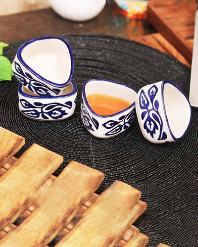 Mugal Printed White Ceramic Mini Dip Bowls | Set Of 4 | 3 x 3 x 2 inches