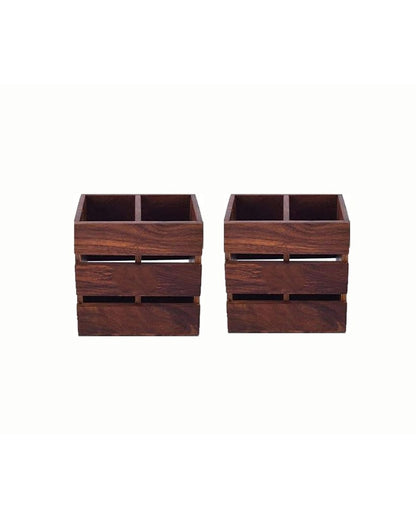 Rustic Wooden Cutlery & Napkin Holder | Set of 2 | 6 x 3 x 4 inches