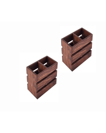 Rustic Wooden Cutlery & Napkin Holder | Set of 2 | 6 x 3 x 4 inches