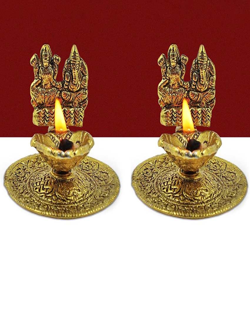 Sacred Laxmi Ganesh Hand Diyas | Set of 2 | 3 x 3 inches