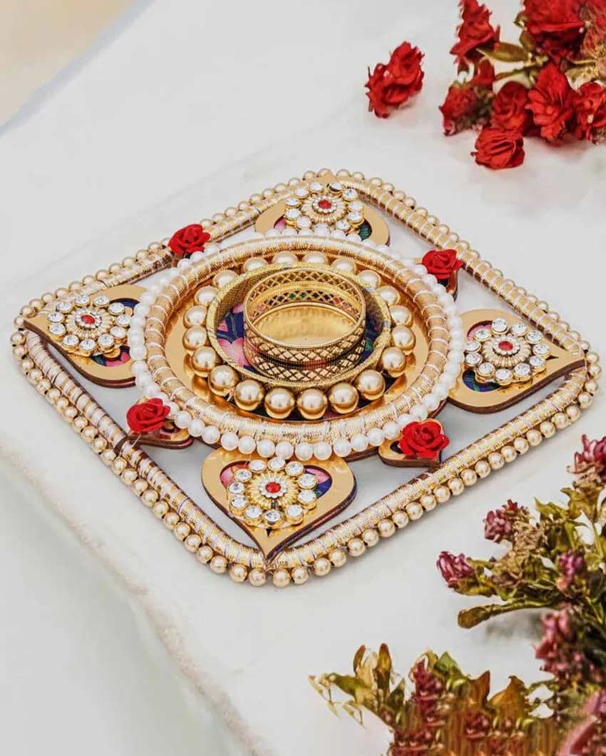 Traditional Pooja Thali with Tea Light Diya Showpiece