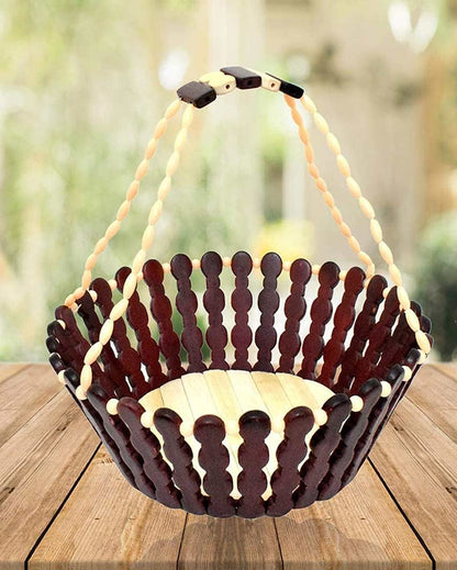 Handy Wooden Fruit Baskets With Beaded Handle | 10 x 4 inches