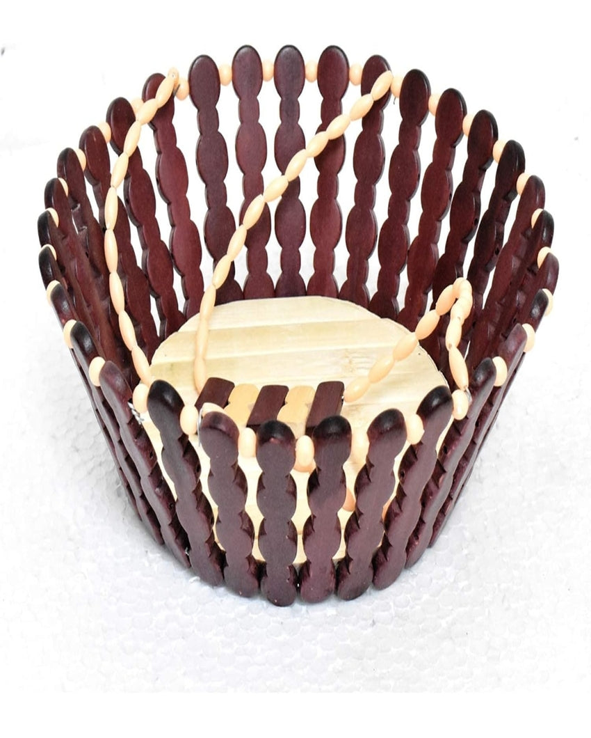 Handy Wooden Fruit Baskets With Beaded Handle | 10 x 4 inches