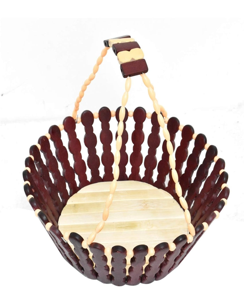 Handy Wooden Fruit Baskets With Beaded Handle | 10 x 4 inches