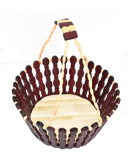 Handy Wooden Fruit Baskets With Beaded Handle | 10 x 4 inches