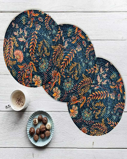 Artistic Floral Design Jute Table Mats | Set of 3 | 15 x 1 inches