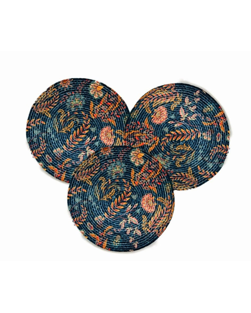 Artistic Floral Design Jute Table Mats | Set of 3 | 15 x 1 inches