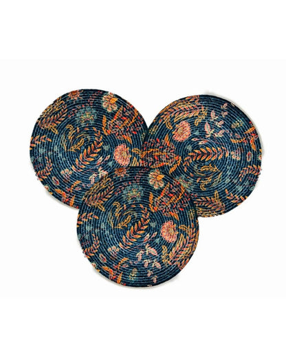 Artistic Floral Design Jute Table Mats | Set of 3 | 15 x 1 inches