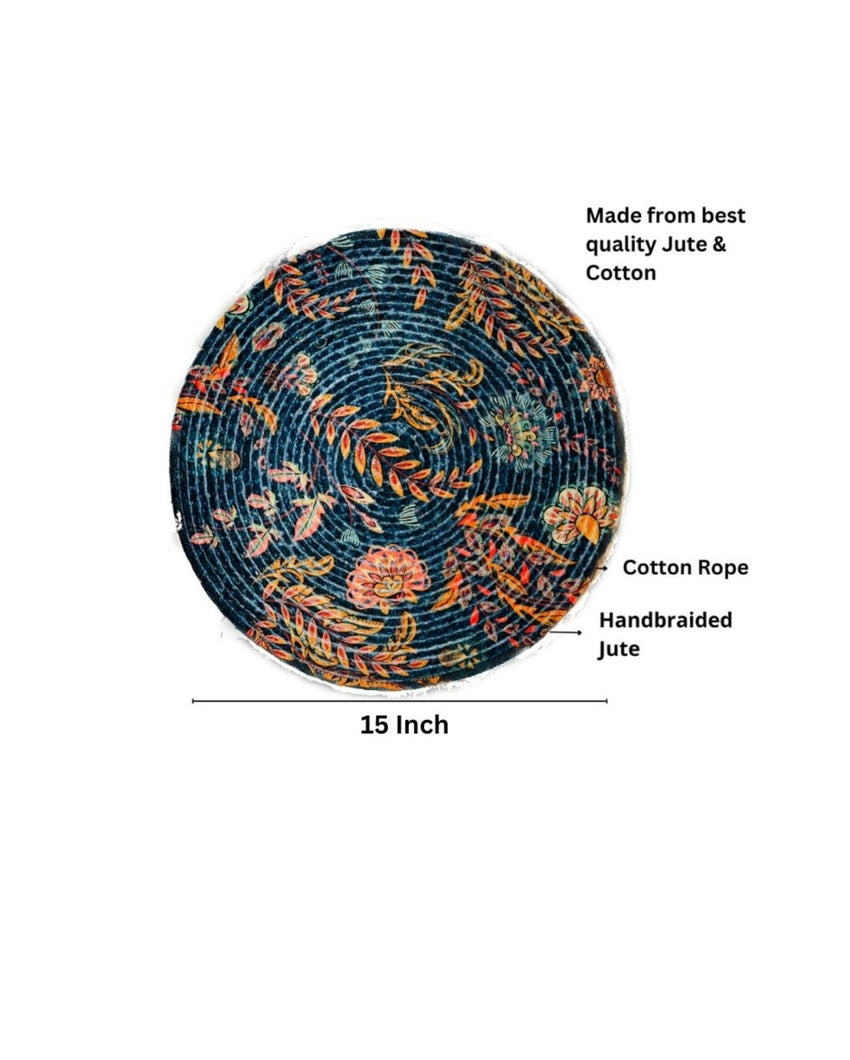 Artistic Floral Design Jute Table Mats | Set of 3 | 15 x 1 inches