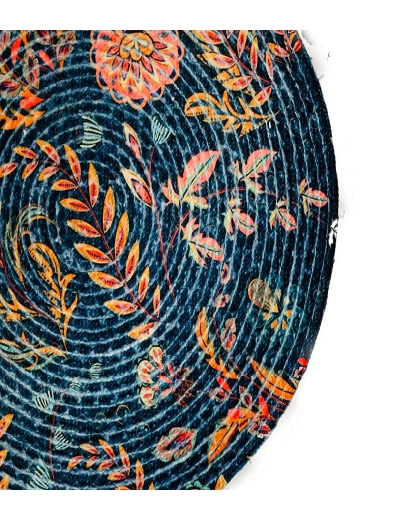 Artistic Floral Design Jute Table Mats | Set of 3 | 15 x 1 inches