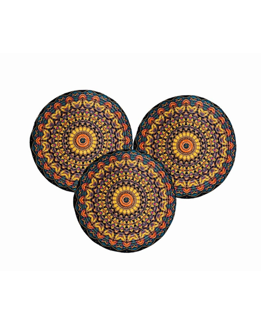 Vibrant Mandala Design Jute Table Mats | Set of 3 | 15 x 1 inches