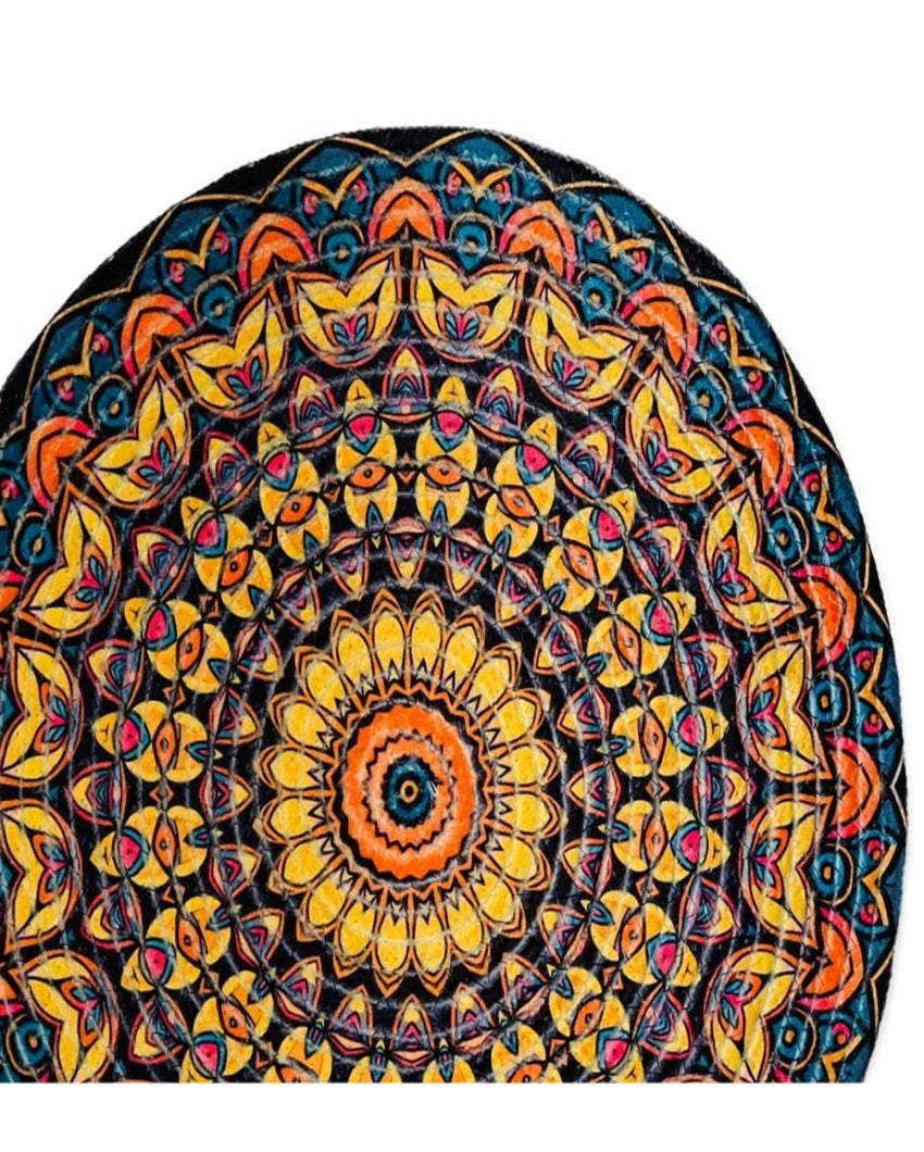 Vibrant Mandala Design Jute Table Mats | Set of 3 | 15 x 1 inches