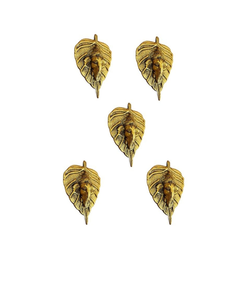 Radiant Gold Plated Ganesh Wall Hanging | Set of 5 | 4 x 5 inches