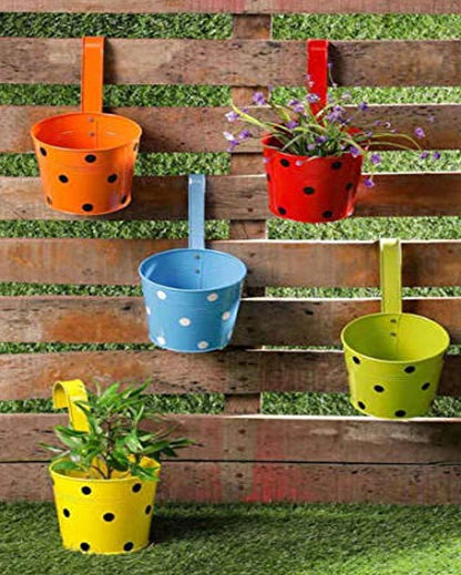 Polka Dotted Galvanized Design With Hooks For Hanging Planter Pot Mugs | Pack of 5 | 6 x 11 inches