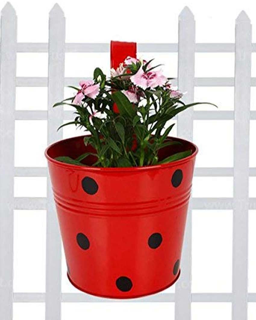 Polka Dotted Galvanized Design With Hooks For Hanging Planter Pot Mugs | Pack of 5 | 6 x 11 inches