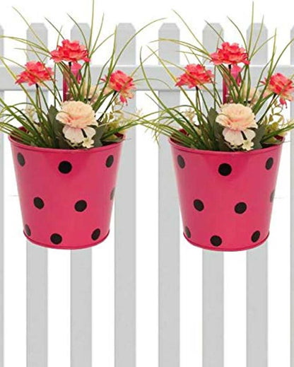 Polka Dotted Galvanized Design With Hooks For Hanging Planter Pot Mugs | Pack of 5 | 6 x 11 inches