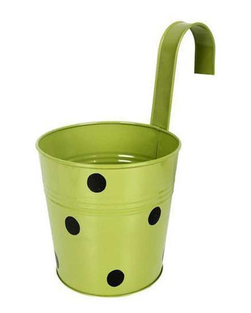 Polka Dotted Galvanized Design With Hooks For Hanging Planter Pot Mugs | Pack of 5 | 6 x 11 inches