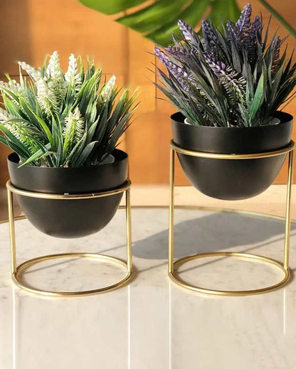 Elegant Metal Design Stand With Planter Pot Without Plant | Pack of 2