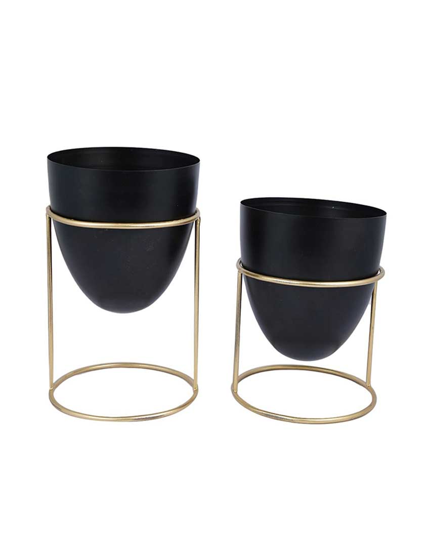 Elegant Metal Design Stand With Planter Pot Without Plant | Pack of 2