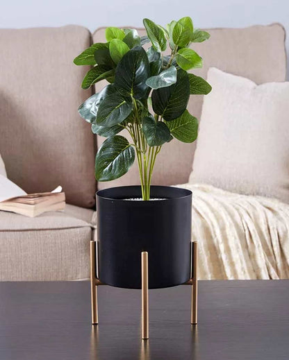 Stylish Cylindrical Metal Design Stand With Planter Pot Without Plant | 7 x 10 inches