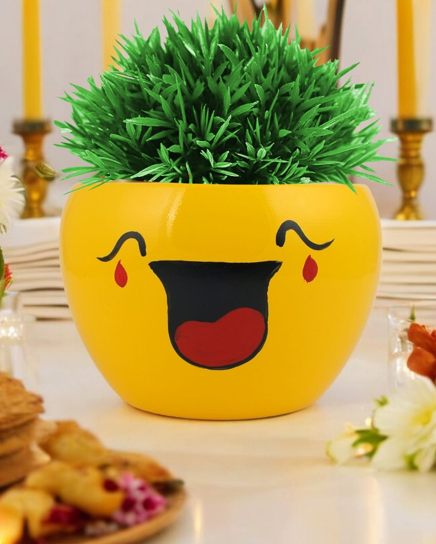 Cute Expressions Face Emoji Plant Flower Pot | Set Of 2 | 5 x 4 inches