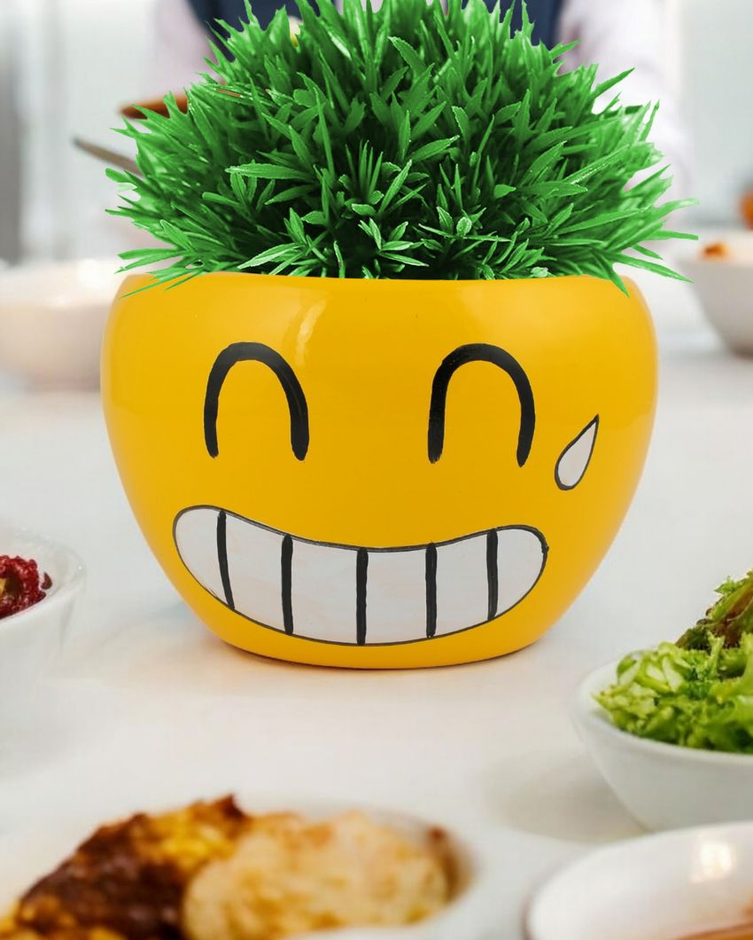 Cute Expressions Face Emoji Plant Flower Pot | Set Of 2 | 5 x 4 inches