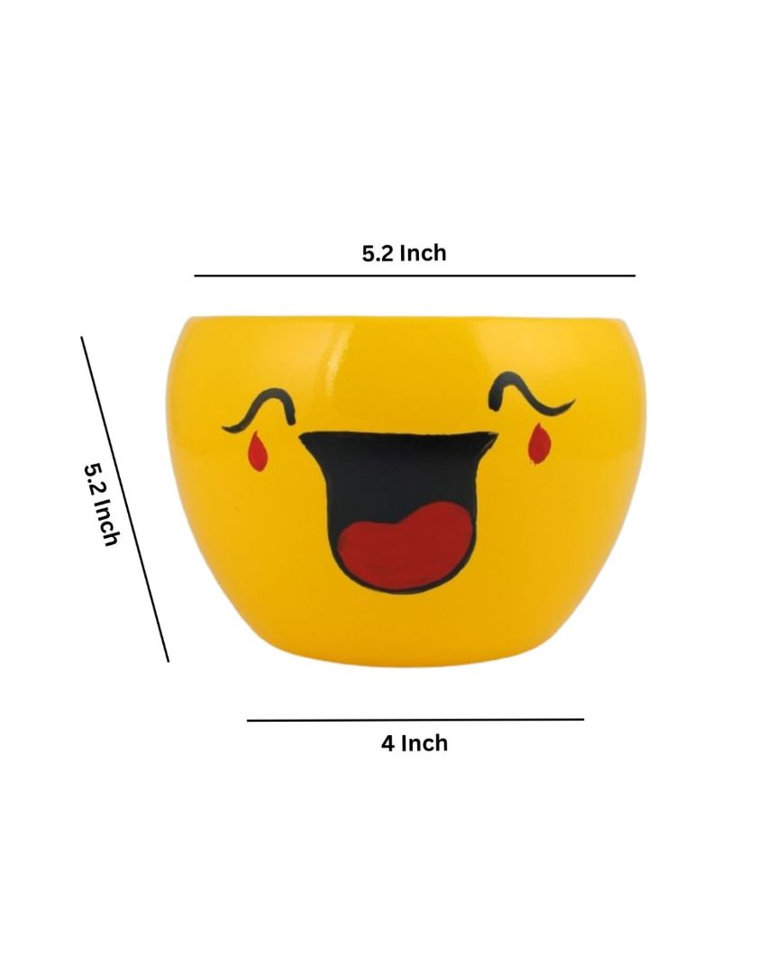 Cute Expressions Face Emoji Plant Flower Pot | Set Of 2 | 5 x 4 inches