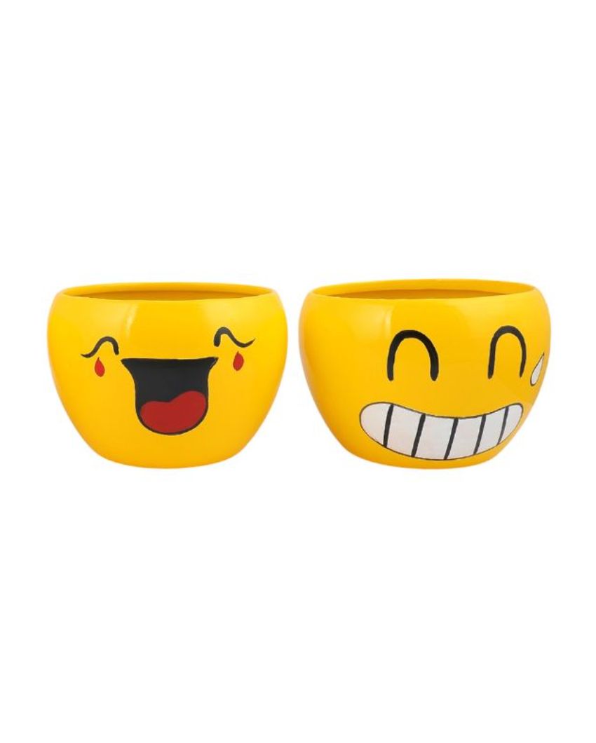 Cute Expressions Face Emoji Plant Flower Pot | Set Of 2 | 5 x 4 inches