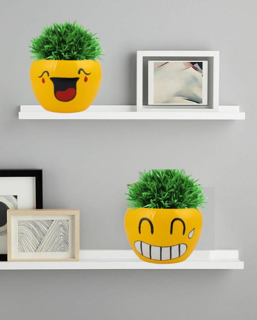 Cute Expressions Face Emoji Plant Flower Pot | Set Of 2 | 5 x 4 inches