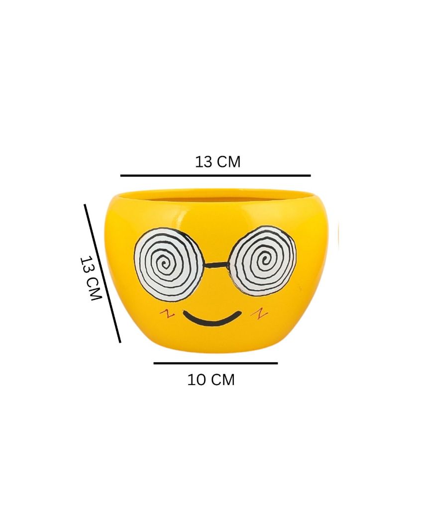 Funny Expressions Face Emoji Plant Flower Pot | Set Of 2 | 5 x 4 inches