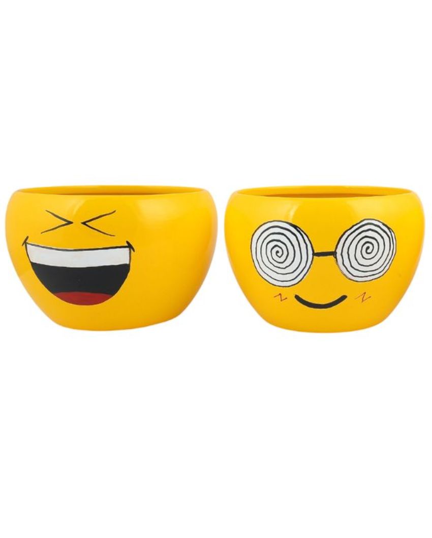 Funny Expressions Face Emoji Plant Flower Pot | Set Of 2 | 5 x 4 inches