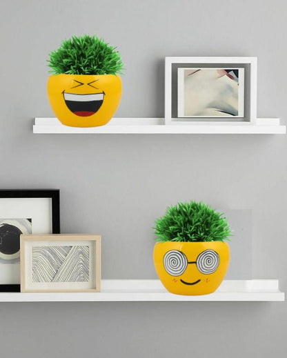 Funny Expressions Face Emoji Plant Flower Pot | Set Of 2 | 5 x 4 inches