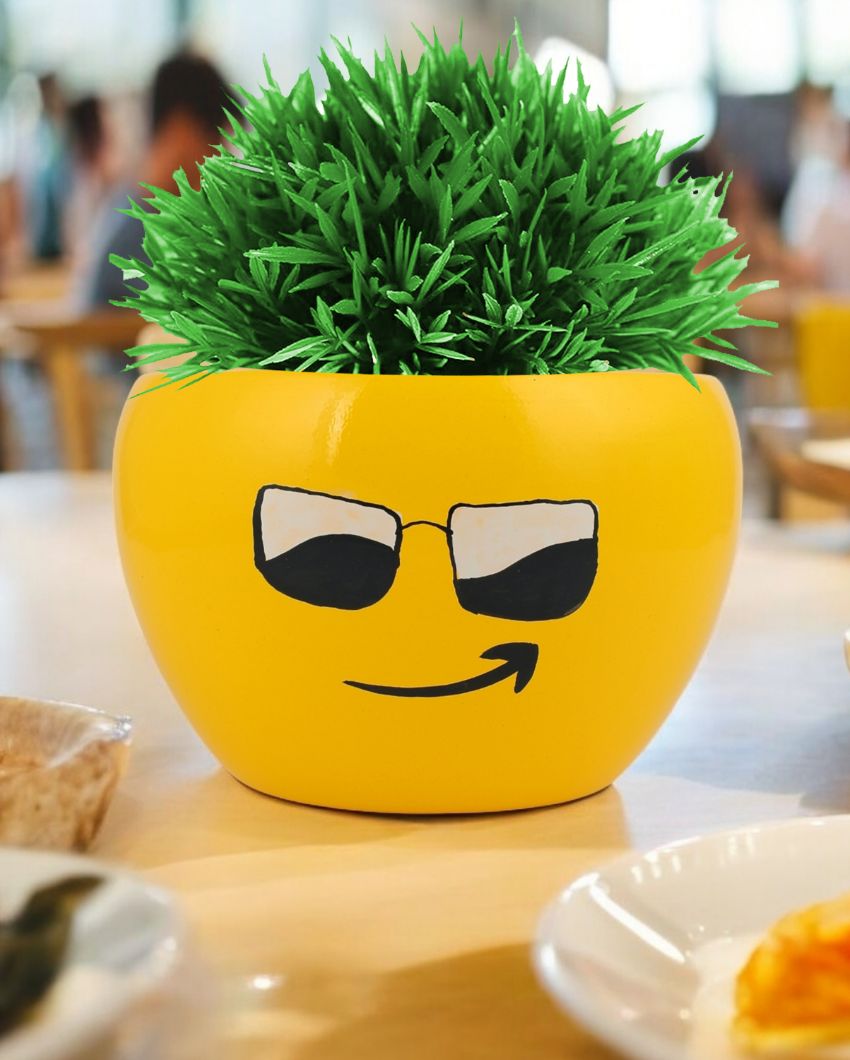Cool Expressions Face Emoji Plant Flower Pot | Set Of 2 | 5 x 4 inches