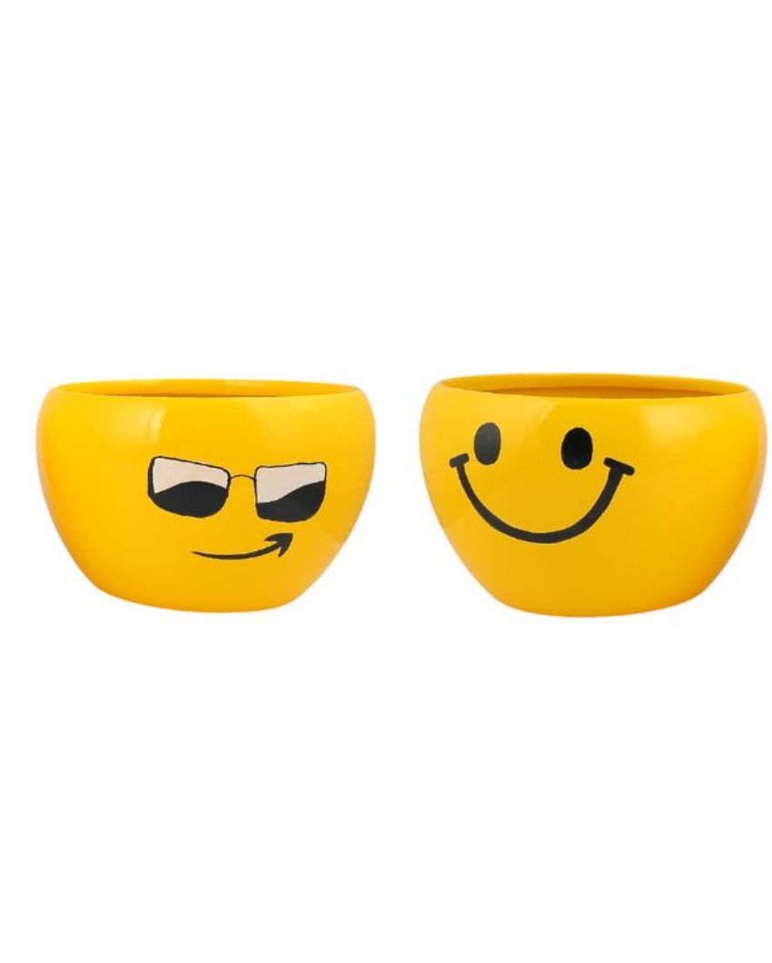 Cool Expressions Face Emoji Plant Flower Pot | Set Of 2 | 5 x 4 inches
