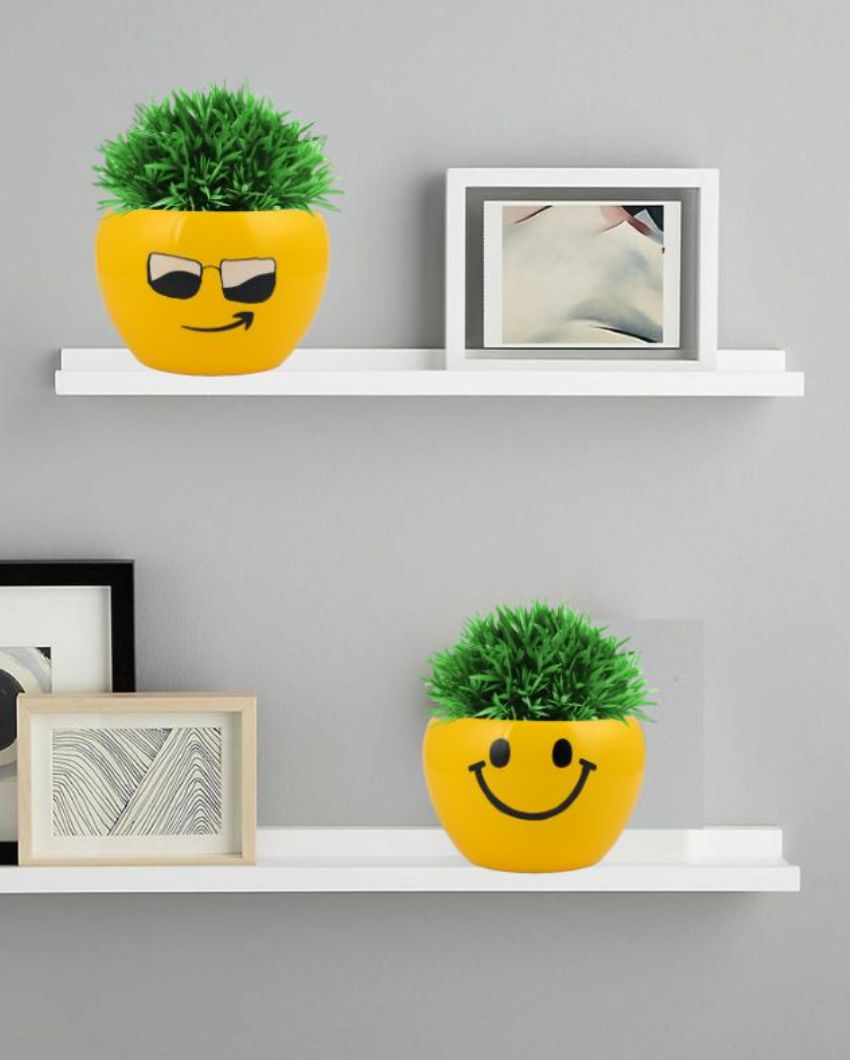 Cool Expressions Face Emoji Plant Flower Pot | Set Of 2 | 5 x 4 inches